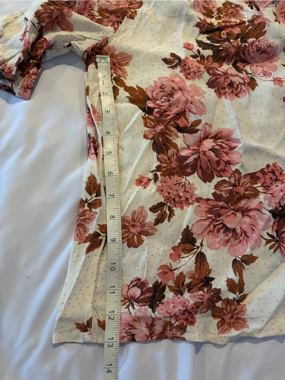 Rachel Parcell Keyhole Flounce Cream, Pink and Brown Floral Blouse -Sz XS - Picture 10 of 12